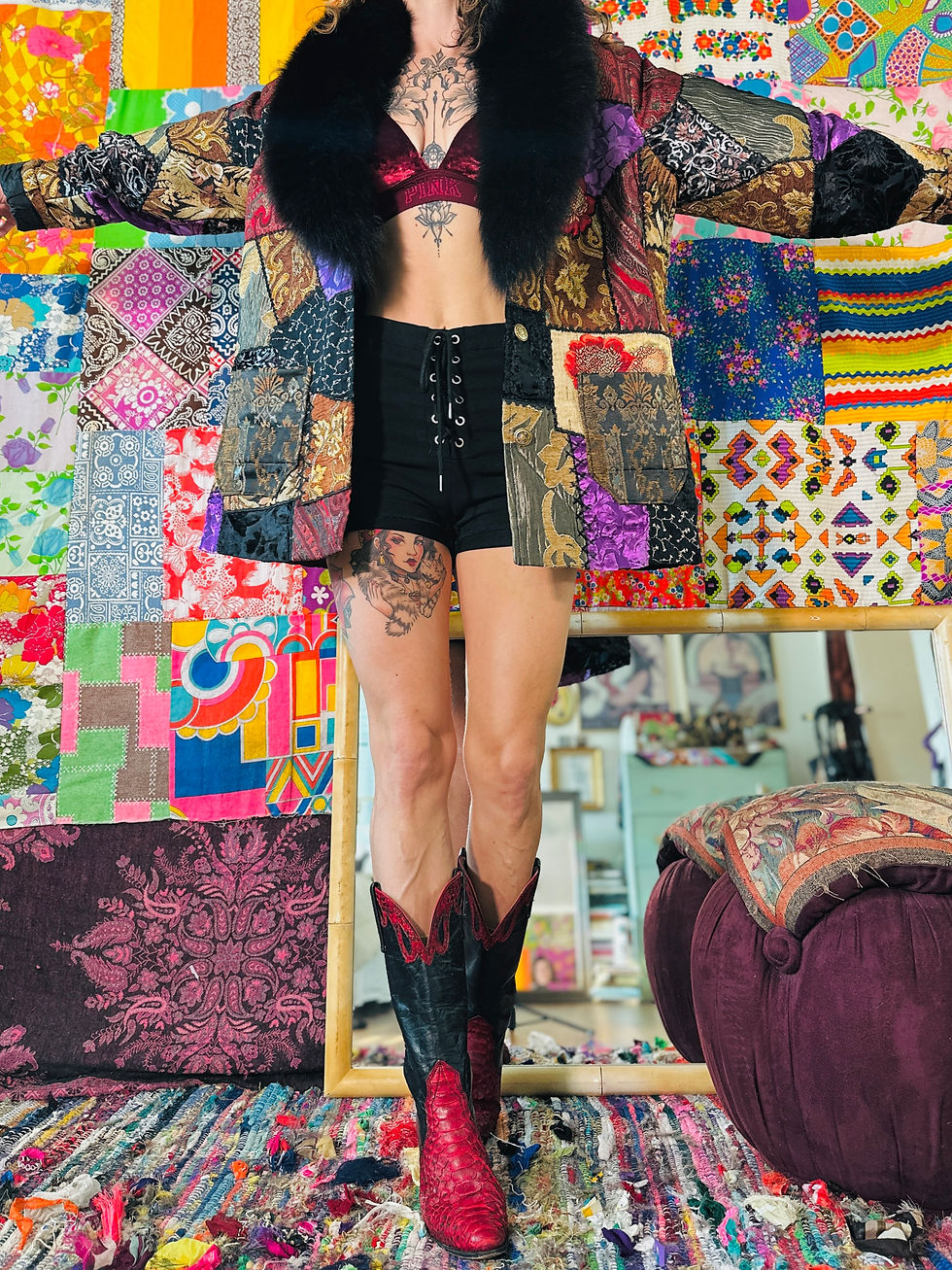 Thumbnail: OOAK Patchwork Floof Coat - XL