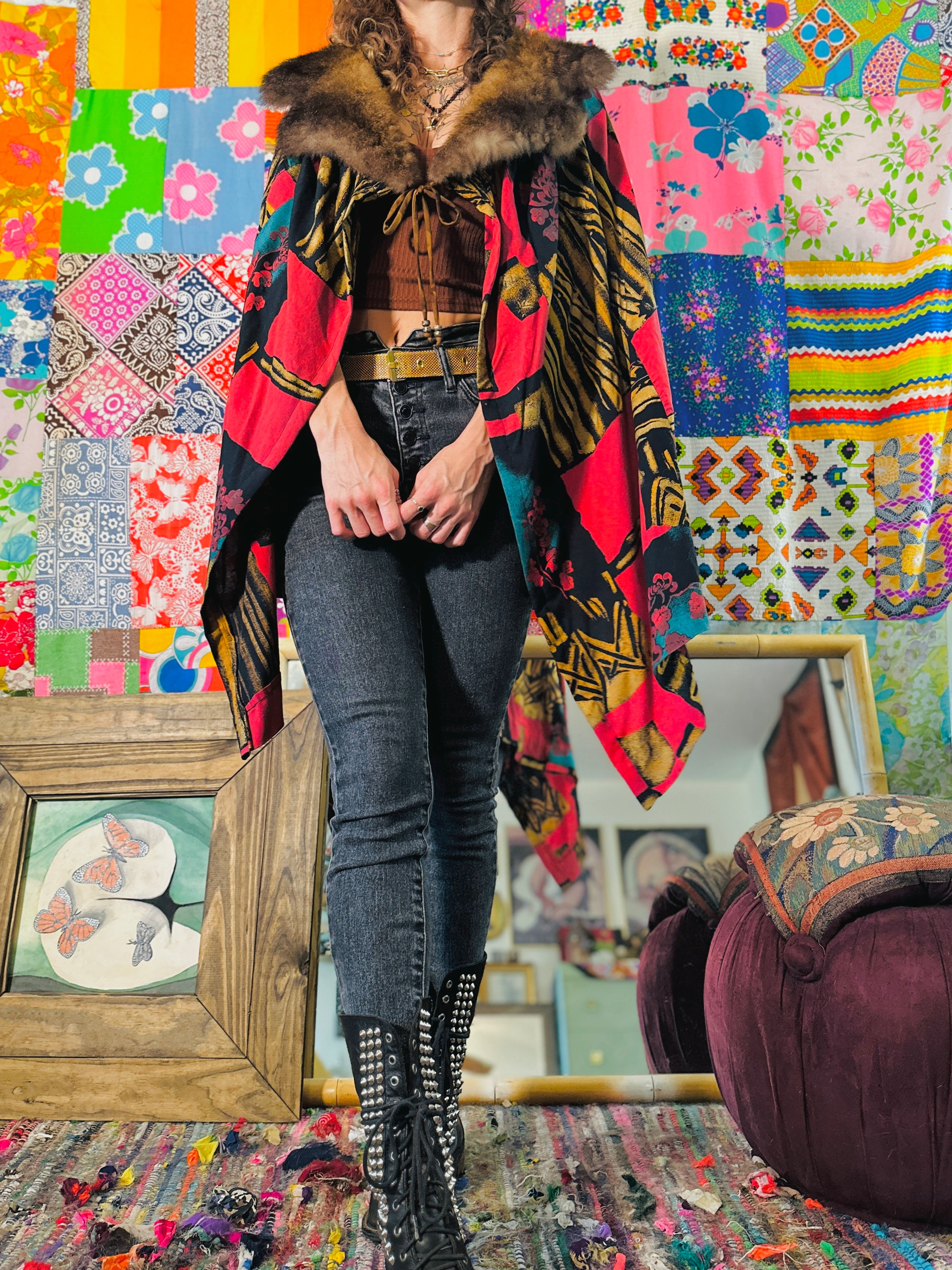 OOAK Abstract Fur Floof Cape - OS