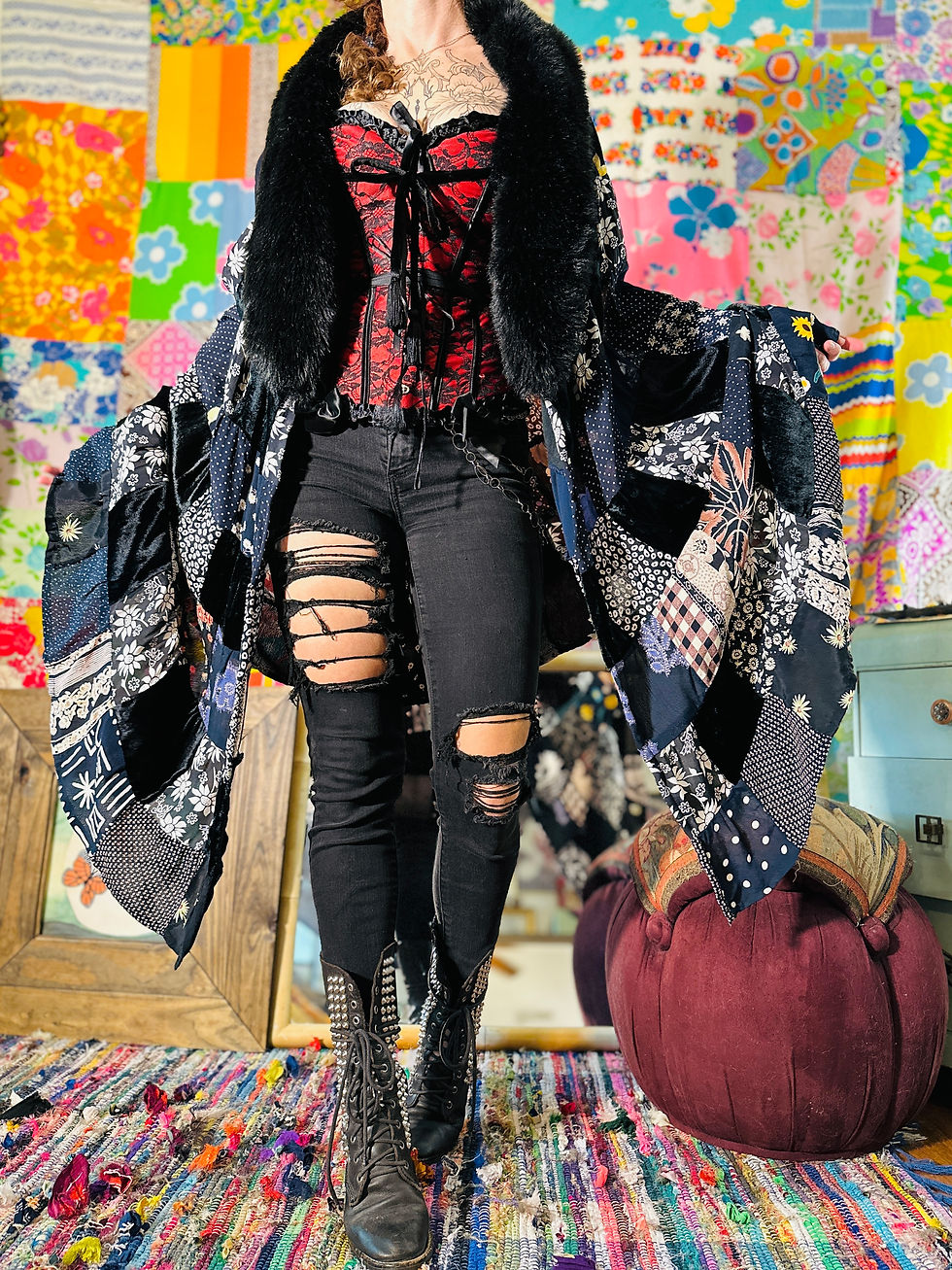 Thumbnail: OOAK Velvet Patchwork Floof Cape - OSFM+