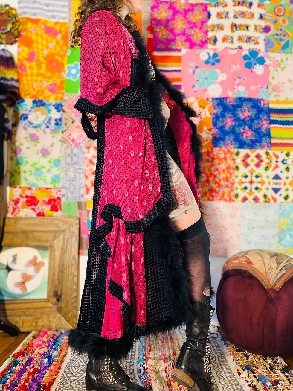 Thumbnail: OOAK Velvet Chiffon Maribou Floof Duster - XS/S