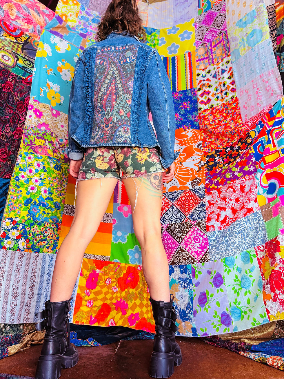 Thumbnail: OOAK Patchwork & Fringe Denim Shirt - S