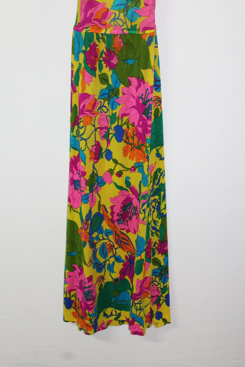 Thumbnail: 70s Bright Floral Maxi Dress - XS/S
