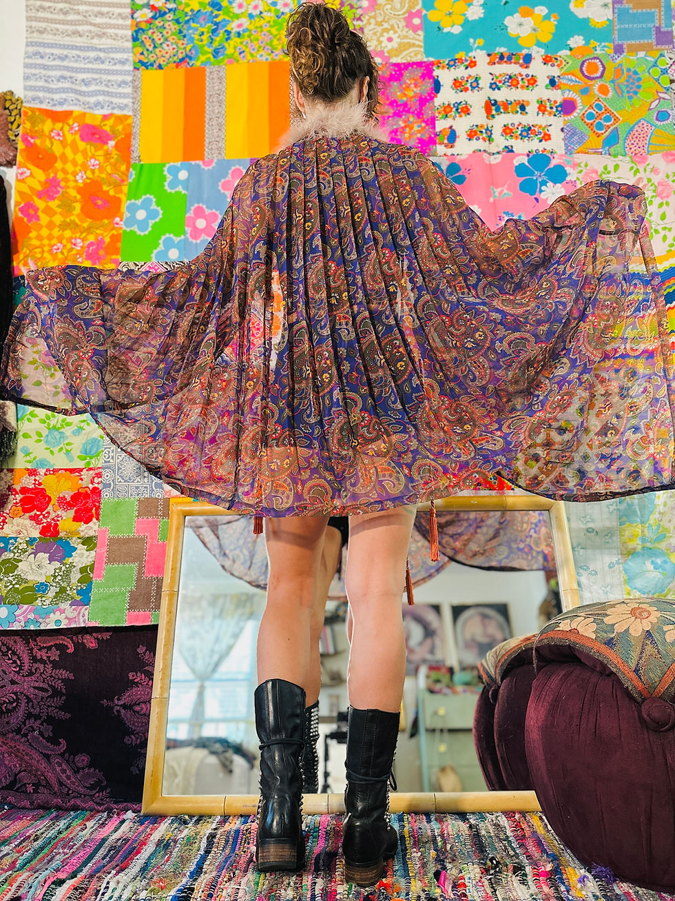 Thumbnail: OOAK Sheer Paisley Maribou Floof Cape - OSFM