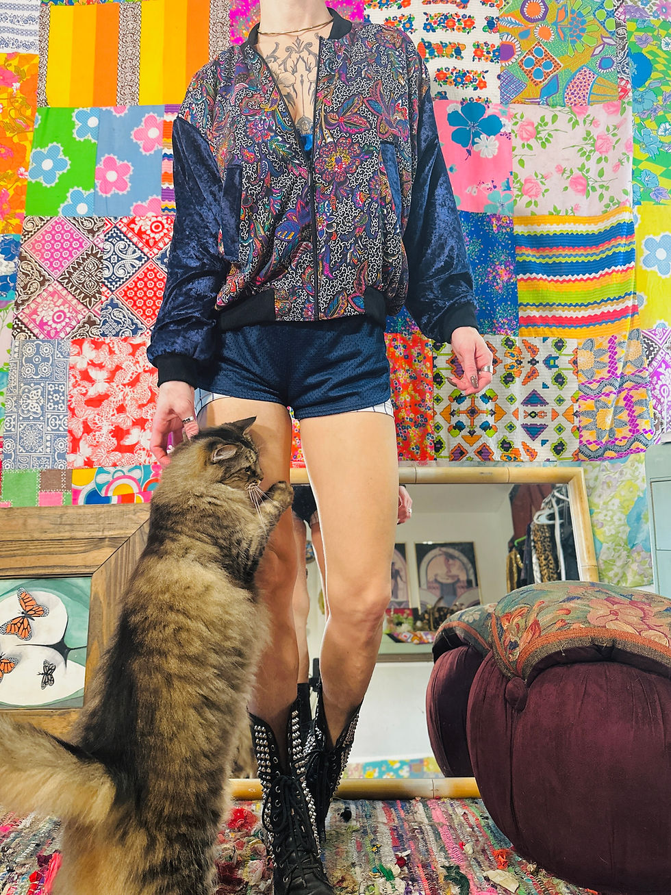 Thumbnail: OOAK Handmade Paisley & Velvet Colorblock Track Jacket - S/M