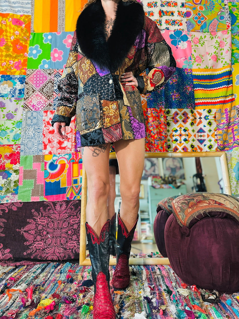 Thumbnail: OOAK Patchwork Floof Coat - XL