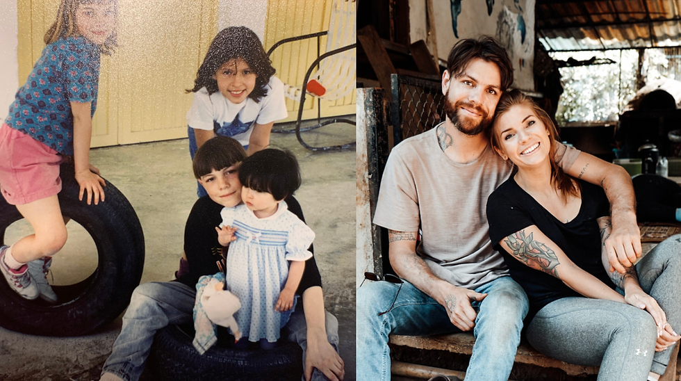 siblings as children in Mexico and then as adults in Thailand