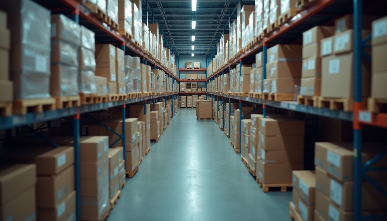 High angle view of a warehouse with inventory monitoring systems