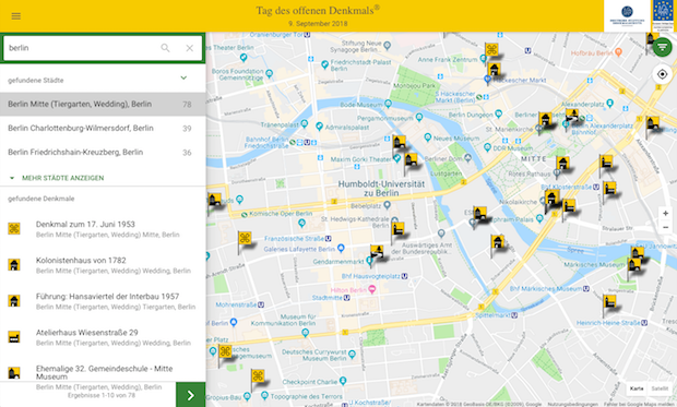 Tag des offenen Denkmals in Berlin, Karte 2018 Mitte von berlin