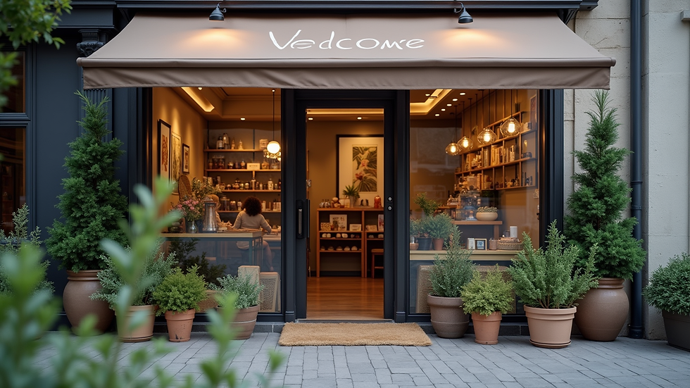 Eye-level view of a small business storefront with a welcoming entrance