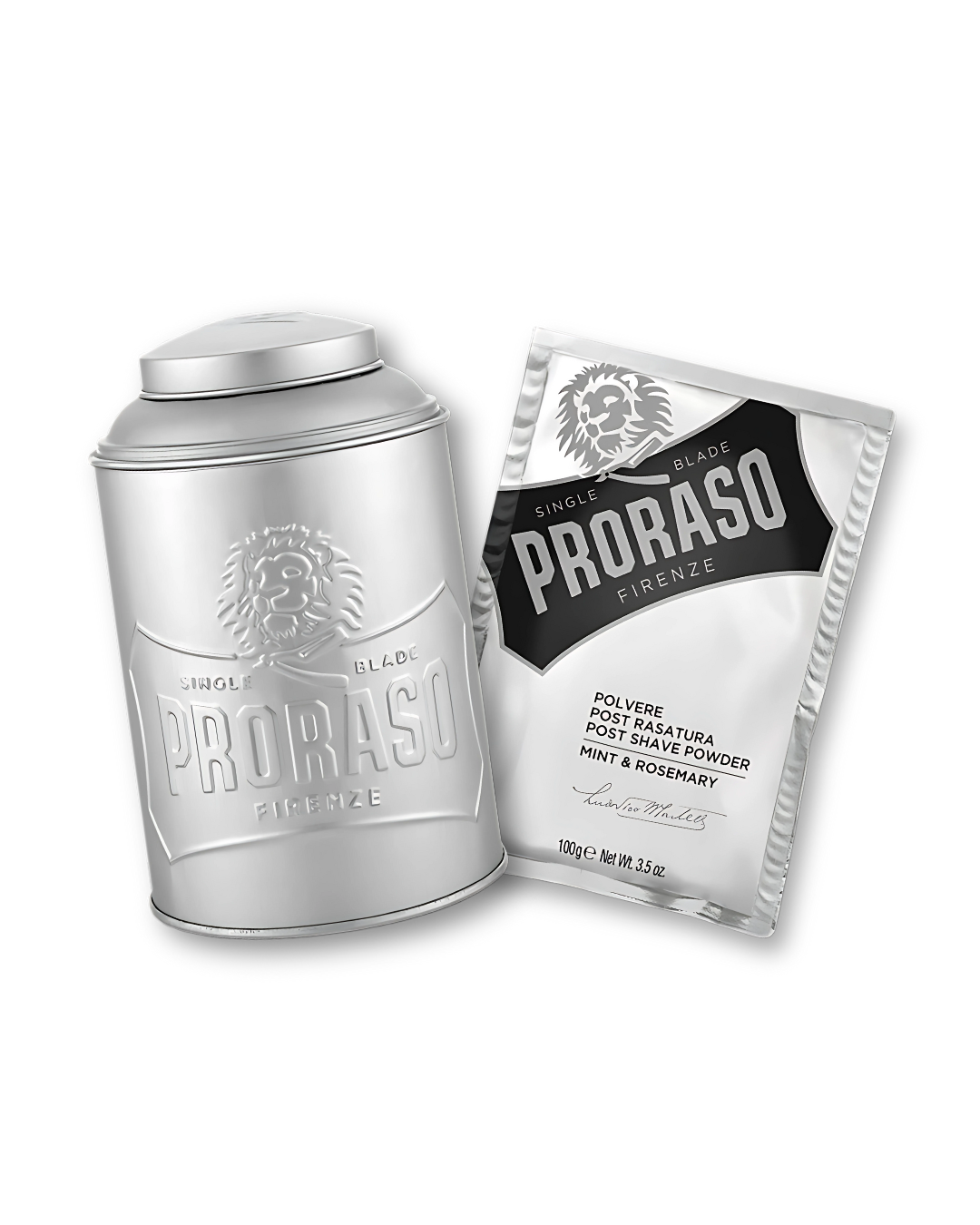 באנדל: מיכל אלומיניום ואבקת פודרה לאחר הגילוח רוזמרין מנטה