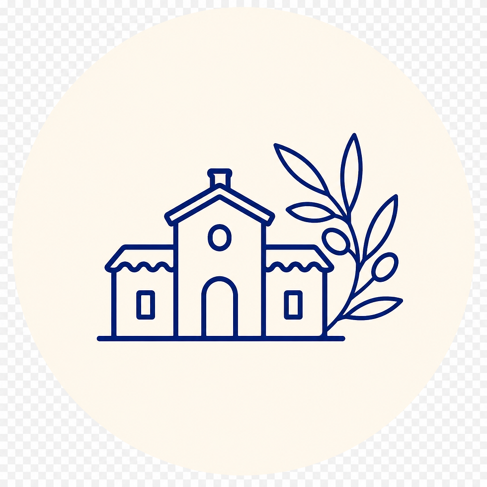 Line icon of a villa and olive branch for a Marbella paella experience