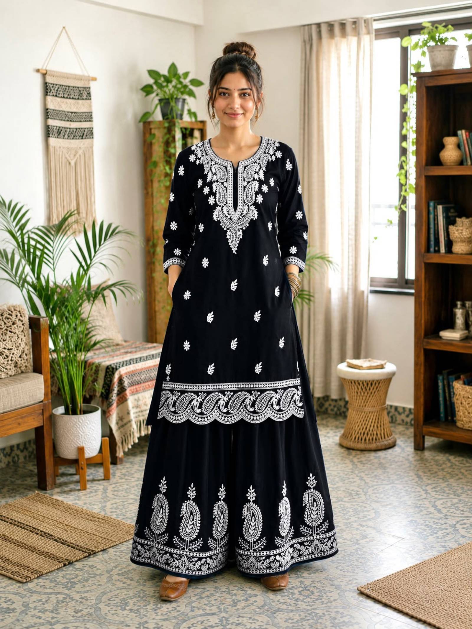 Ensemble Kurti et Sharara brodé Chikankari