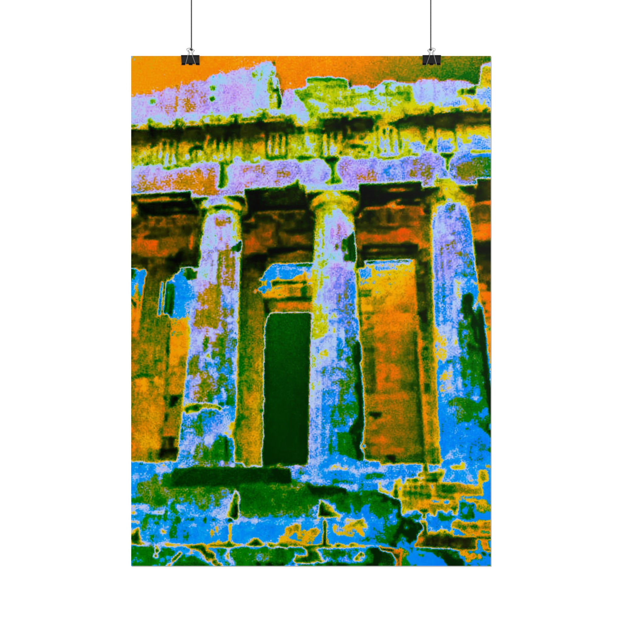 Vintage Temple Architecture Poster — Colorful Urban Pop Art Rolled Print