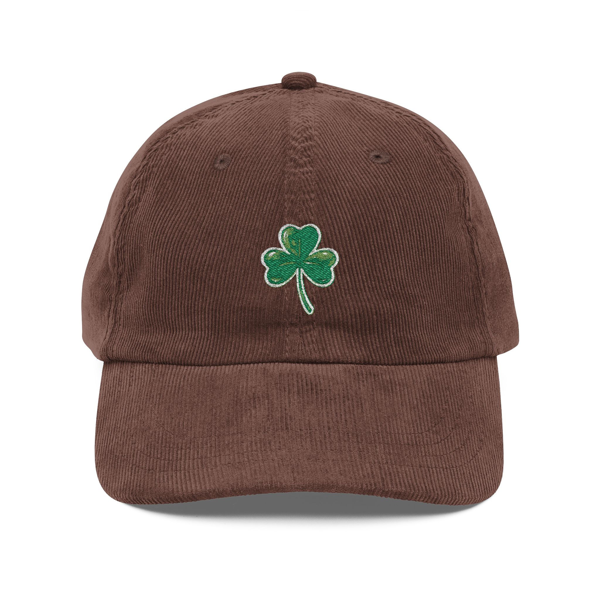 Vintage Corduroy Cap — Embroidered Shamrock Dad Hat