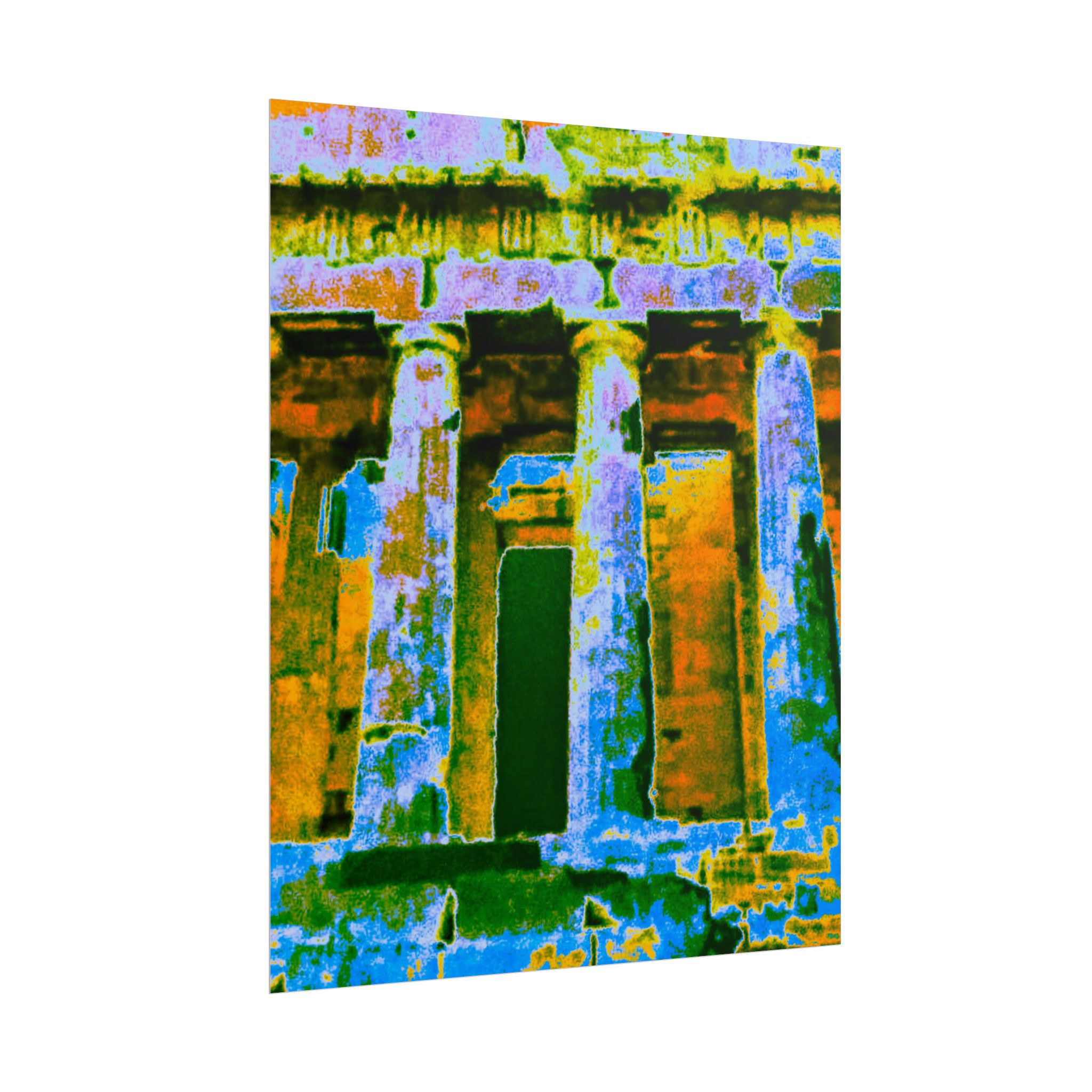 Vintage Temple Architecture Poster — Colorful Urban Pop Art Rolled Print