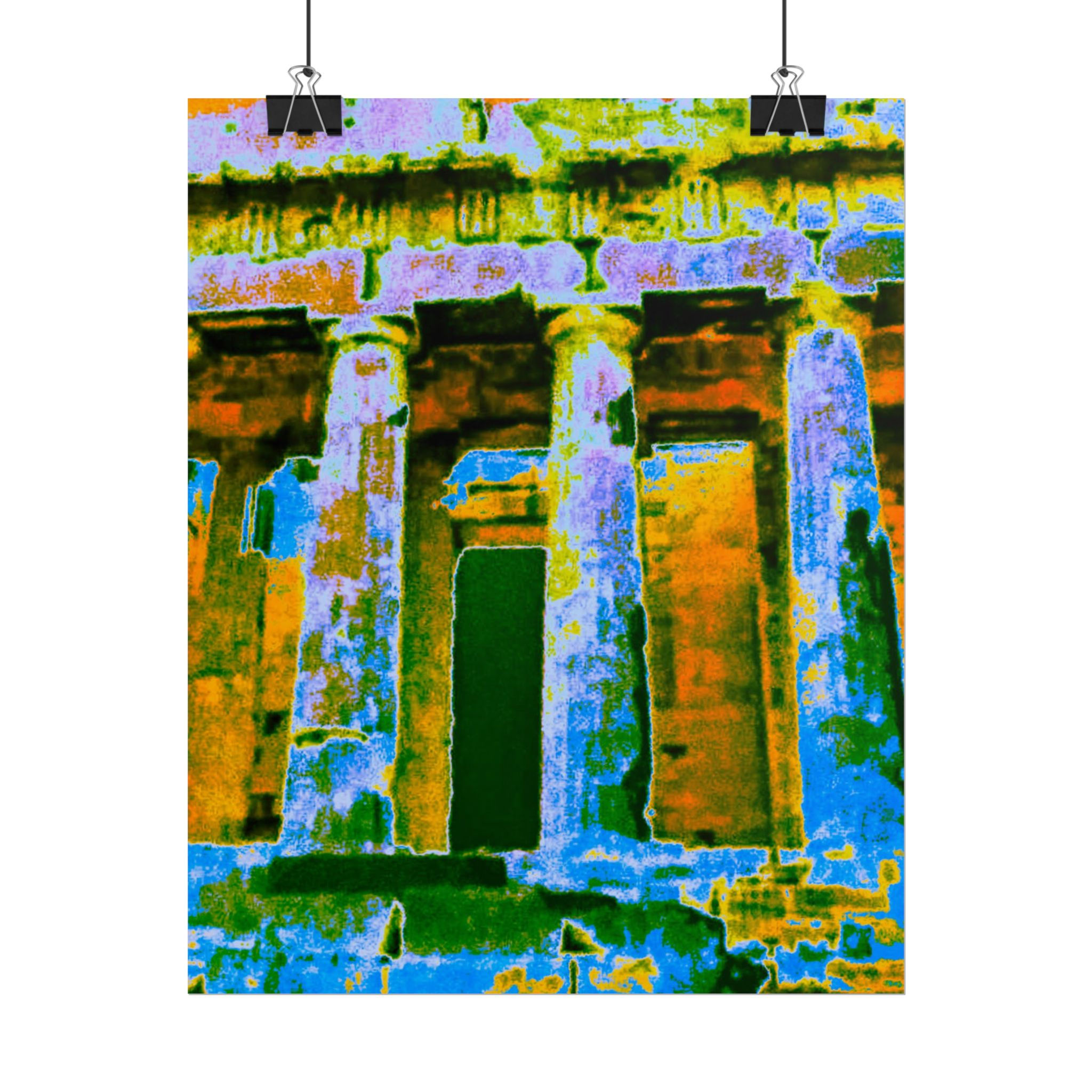 Vintage Temple Architecture Poster — Colorful Urban Pop Art Rolled Print