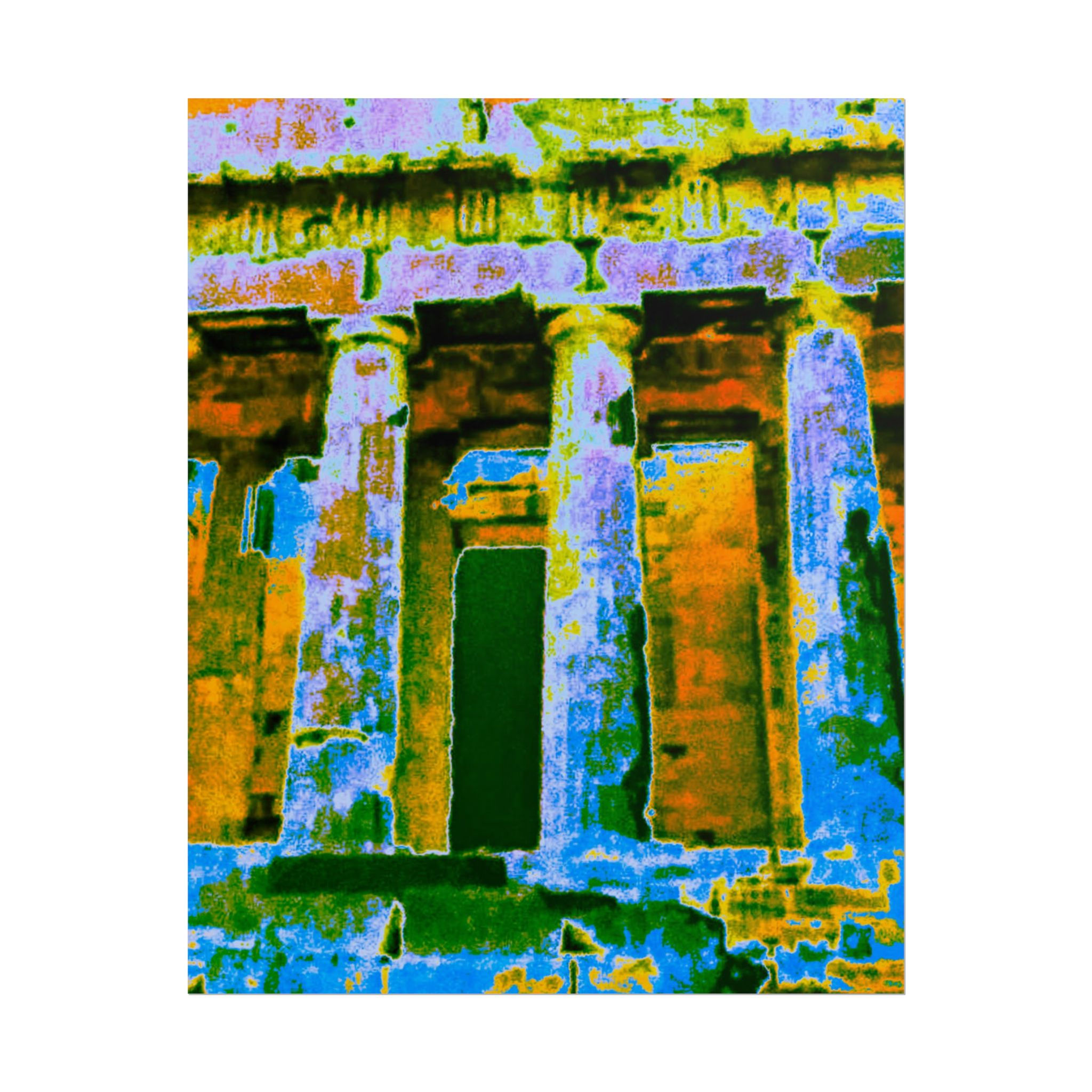 Vintage Temple Architecture Poster — Colorful Urban Pop Art Rolled Print