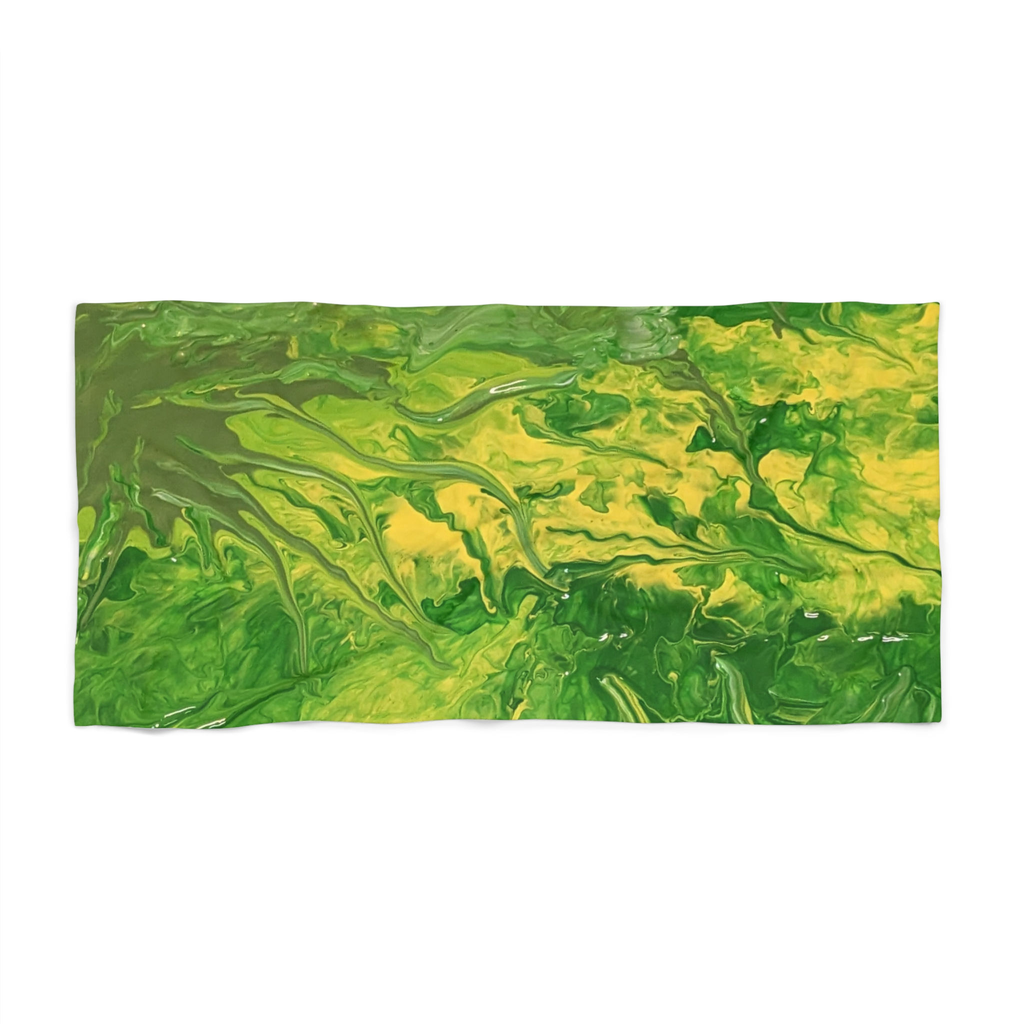 Green & Yellow Marble Beach Towel – Tropical Abstract Ocean Vibe