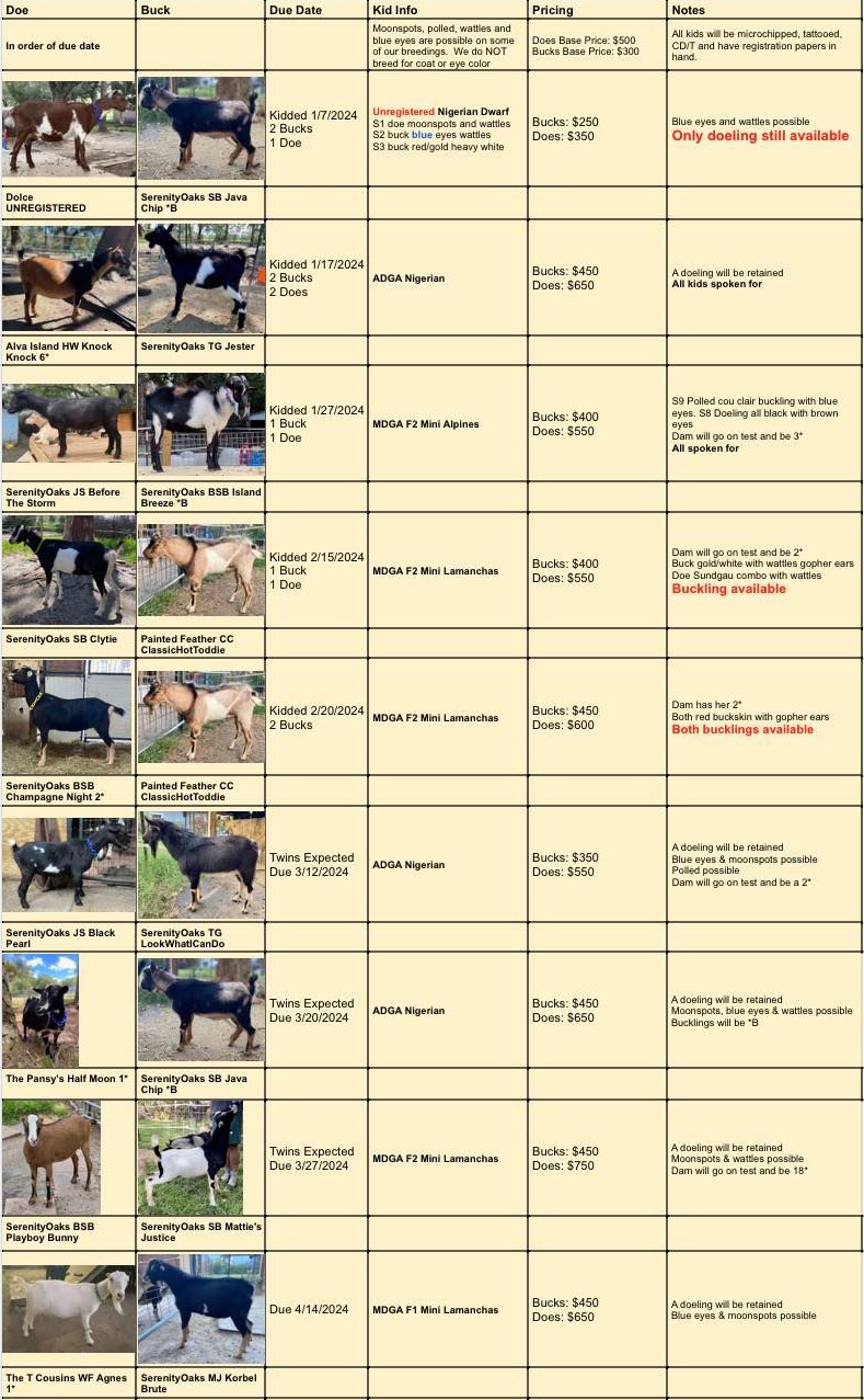 2024 Planned Breedings Serenity Oaks Homestead, LLC United States
