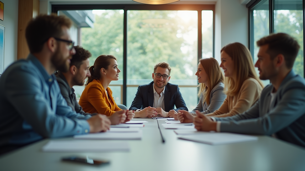 Eye-level view of a vibrant team brainstorming session