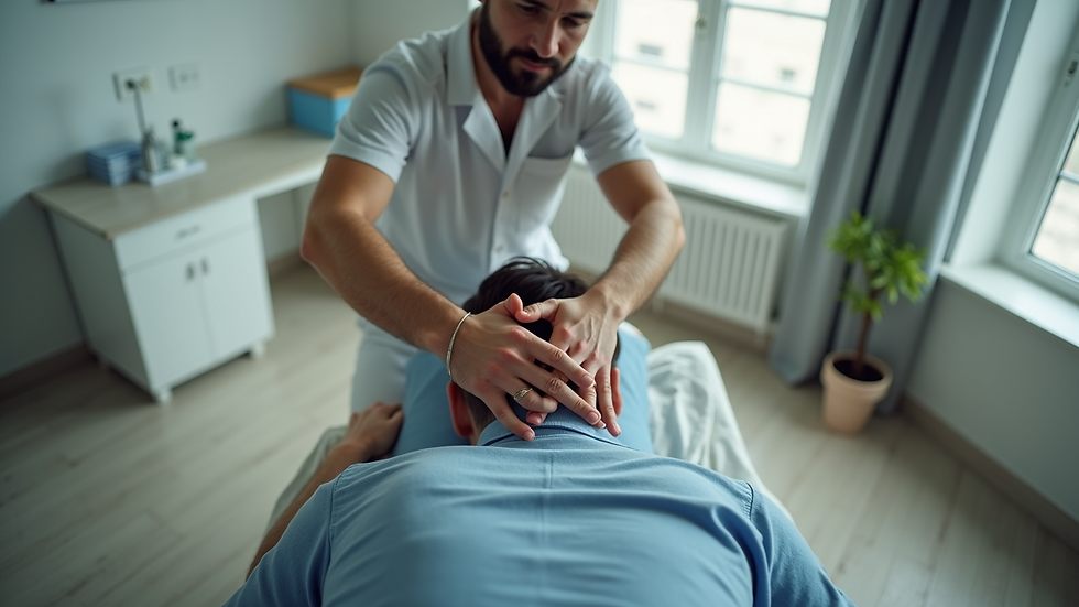 High angle view of a chiropractor adjusting a patient’s back in a calm clinic room