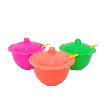 tempat sambal + sendok pink, orange, hijau