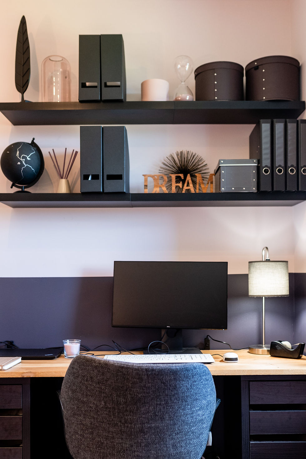 Bureau girly rose & noir - décoratrice intérieur Toulouse Montauban