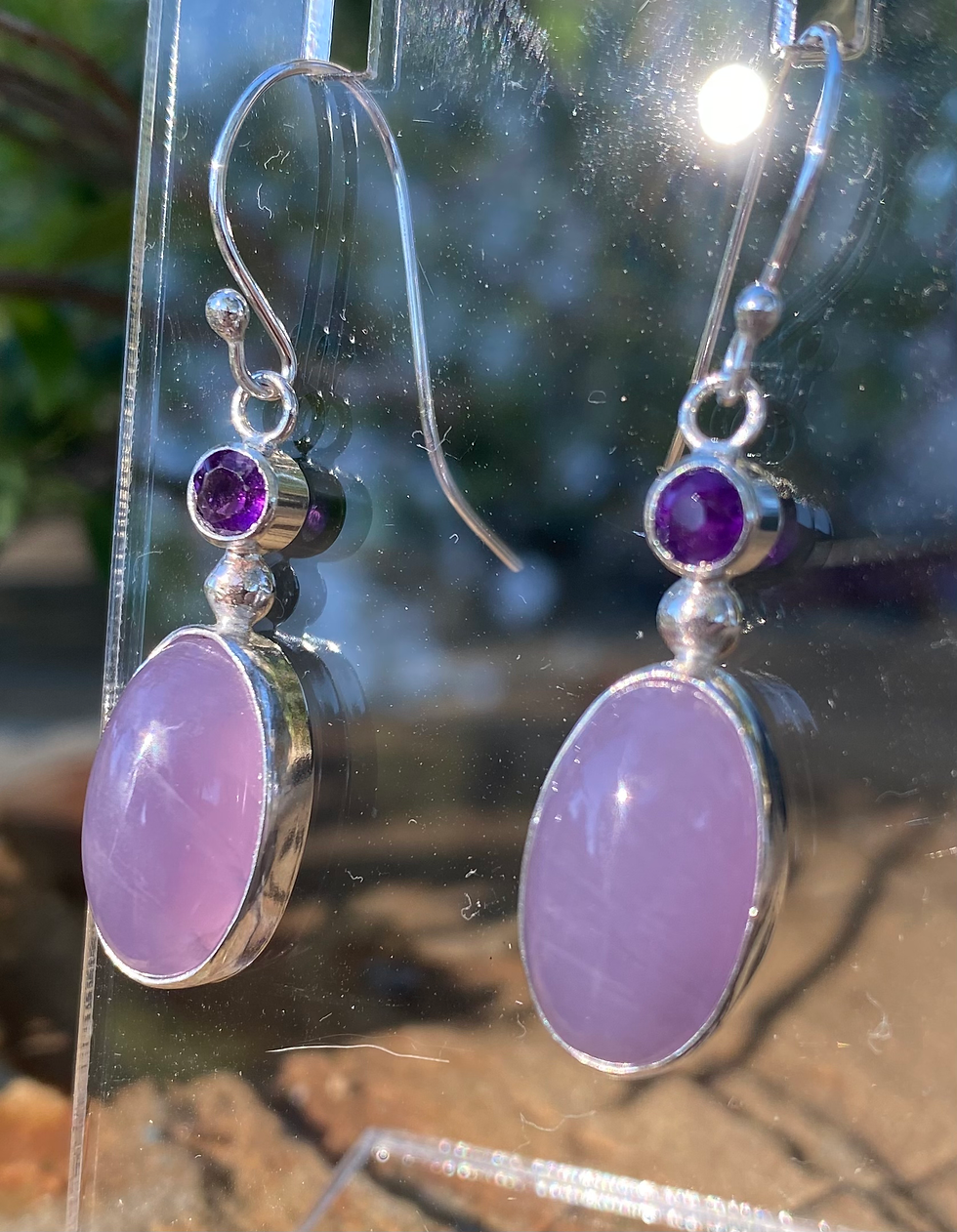 handcrafted purple chalcedony, amethyst, in sterling silver earrings_