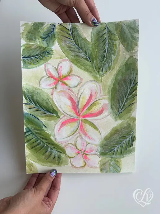 Plumeria painting by Christina Lewis Vizcarrondo — watercolor and acrylic from Sacred Botanica series
