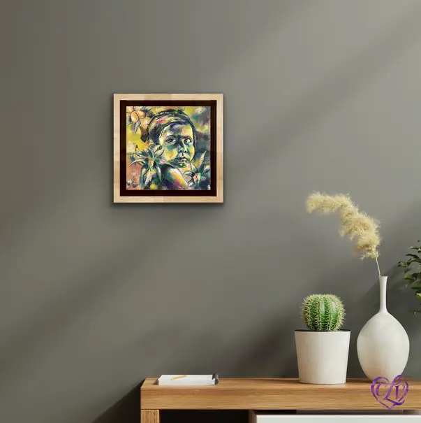 Oil portrait called sideways, capturing expressive emotion and bold personality.