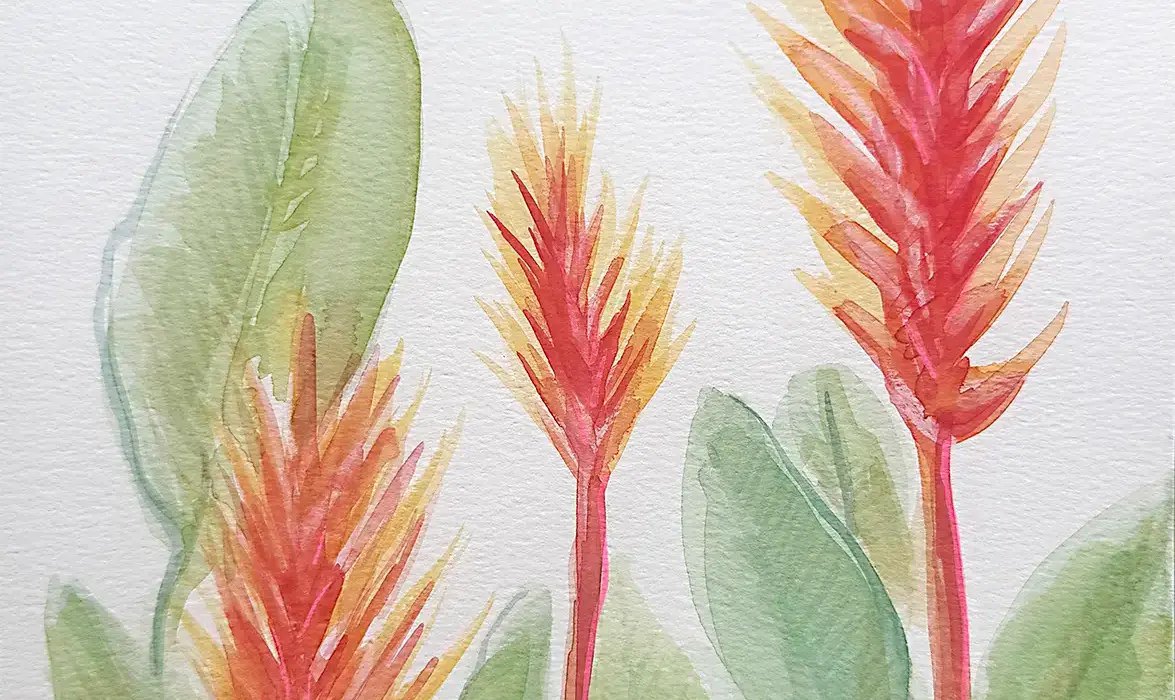 Aves del Paraíso painting by Christina Lewis Vizcarrondo — watercolor and acrylic artwork of bird-of-paradise flower from the Sacred Botanica series.
