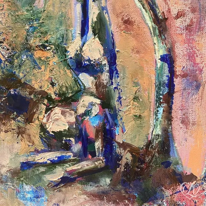 Female yogi merging with palm trees and tropical landscape in A Yogi and Palm Trees