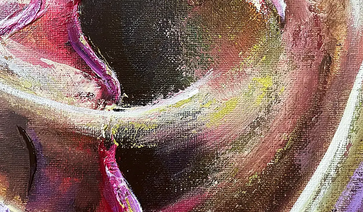 Detail of two intertwined lovers within swirling forms in Love 9