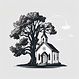 small country church next to oak tree on
