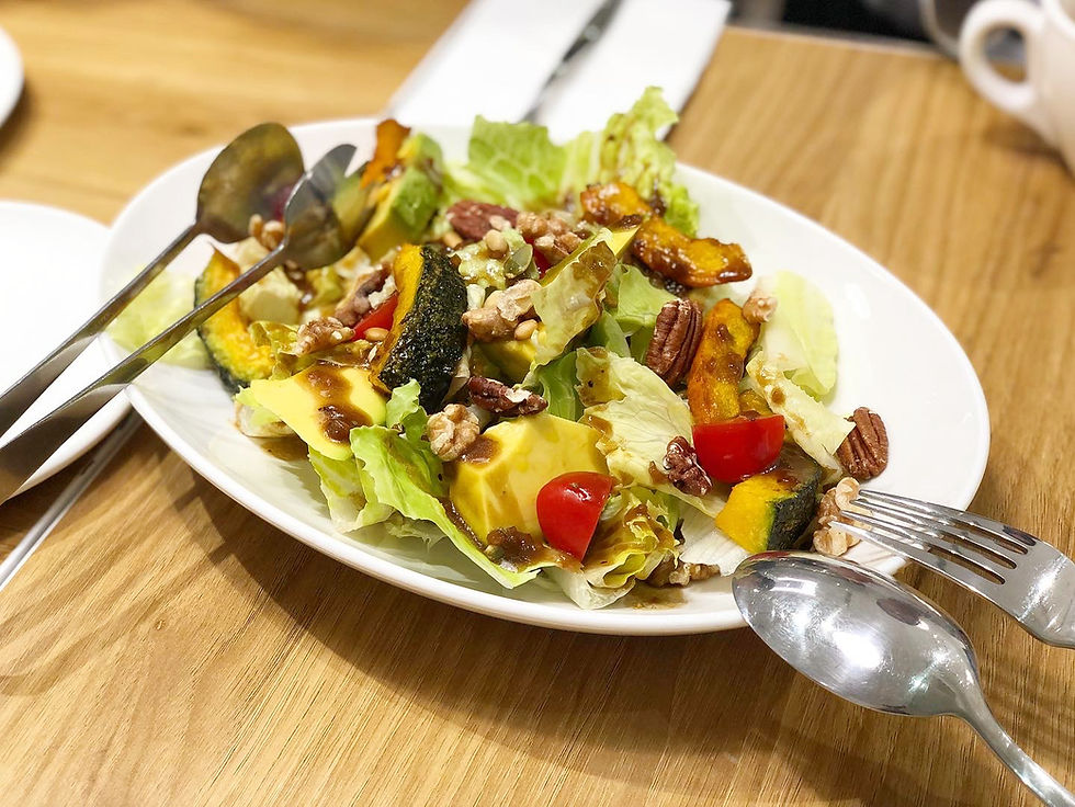 Roasted pumpkin, avocados, nut salad