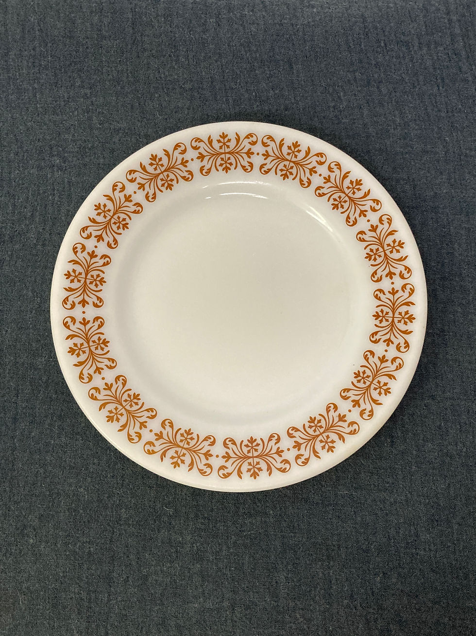 VINTAGE PYREX PLATE - COPPER FILIGREE PATTERN