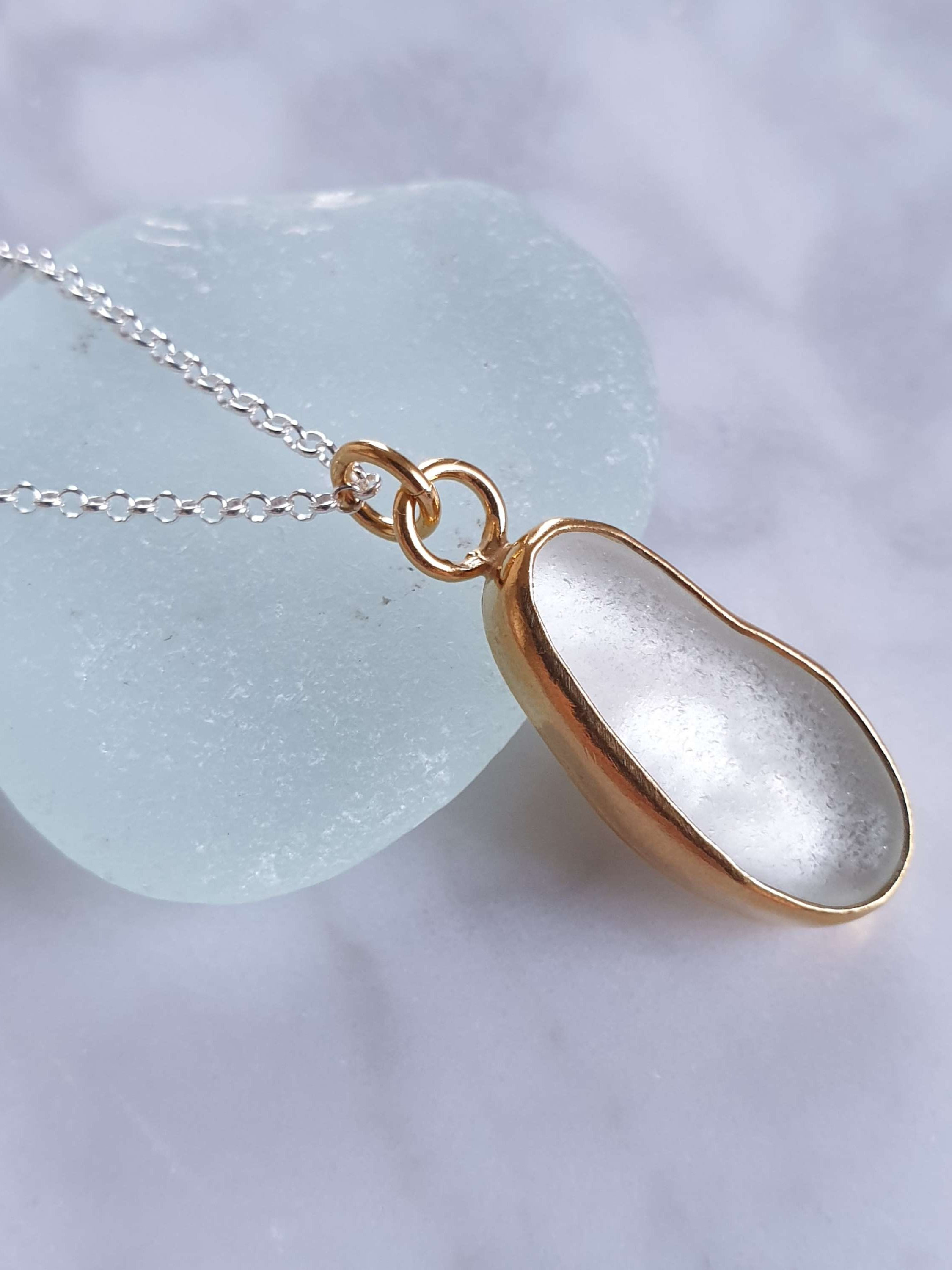 White Sea Glass Gold Pendant
