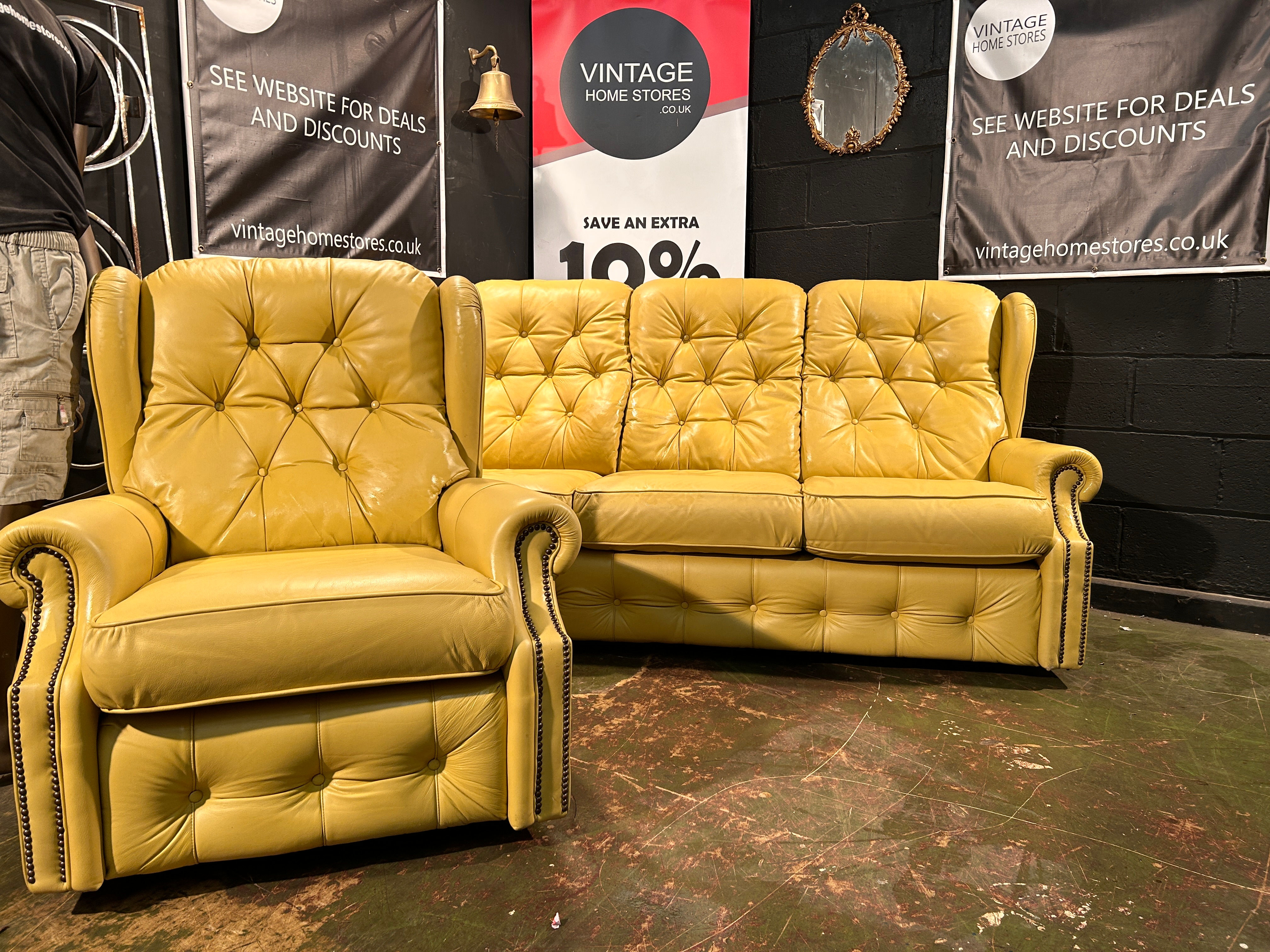 Mustard La Z Boy Chesterfield Suite 3 Seater and Chair