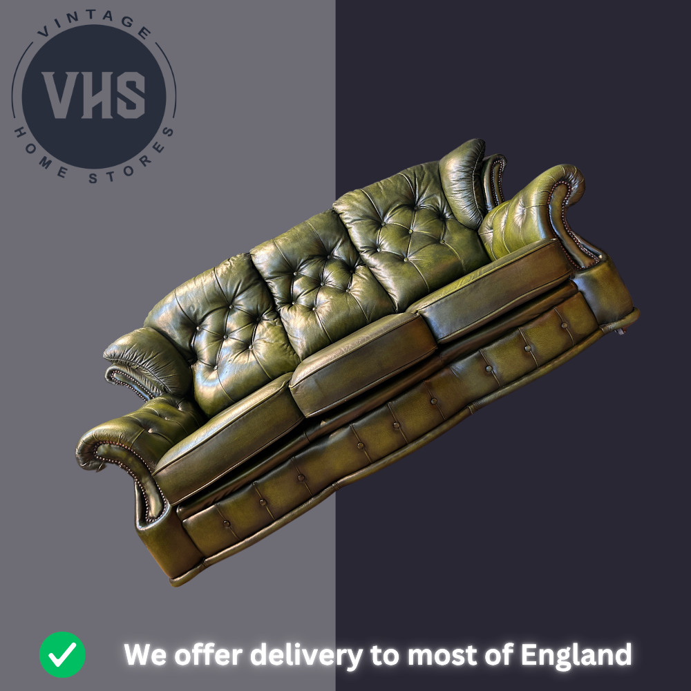 Vintage style Green Leather Chesterfield 3 Seater Sofa
