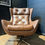 Thumbnail: Vintage Retro 1970's Mid Century Swivel Egg Chair Faux Brown Leather