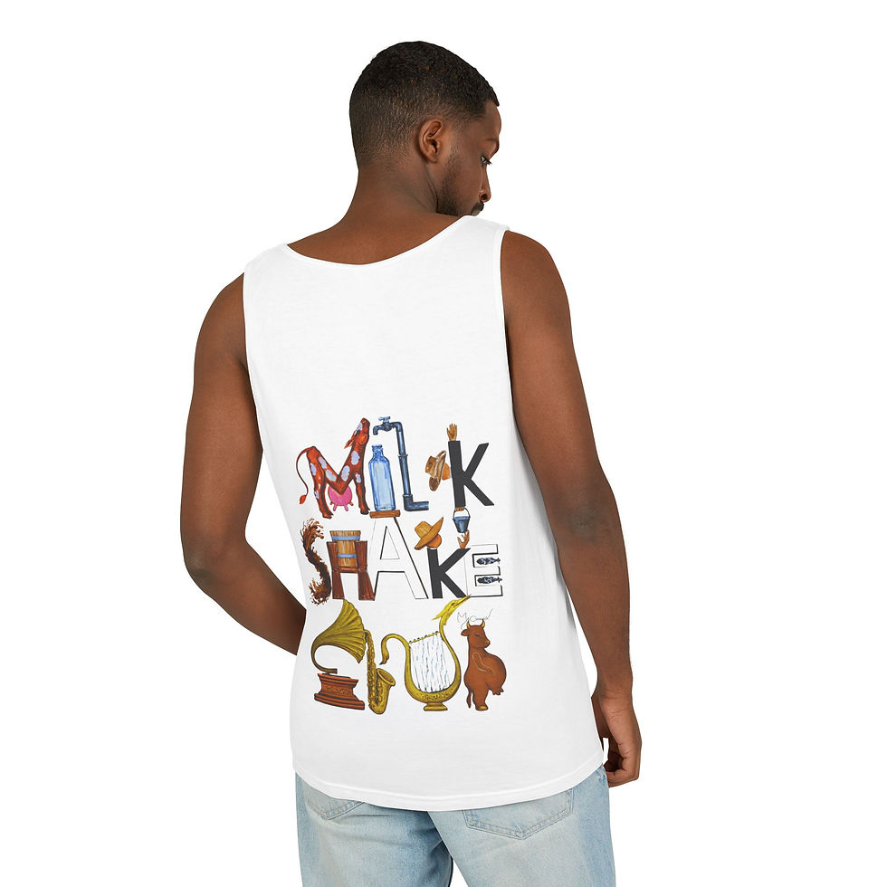 Thumbnail: Men’s Tank  S-T-R-O-N-G + F-A-N (front) / M-I-L-K-S-H-A-K-E + C-L-U-B (back)