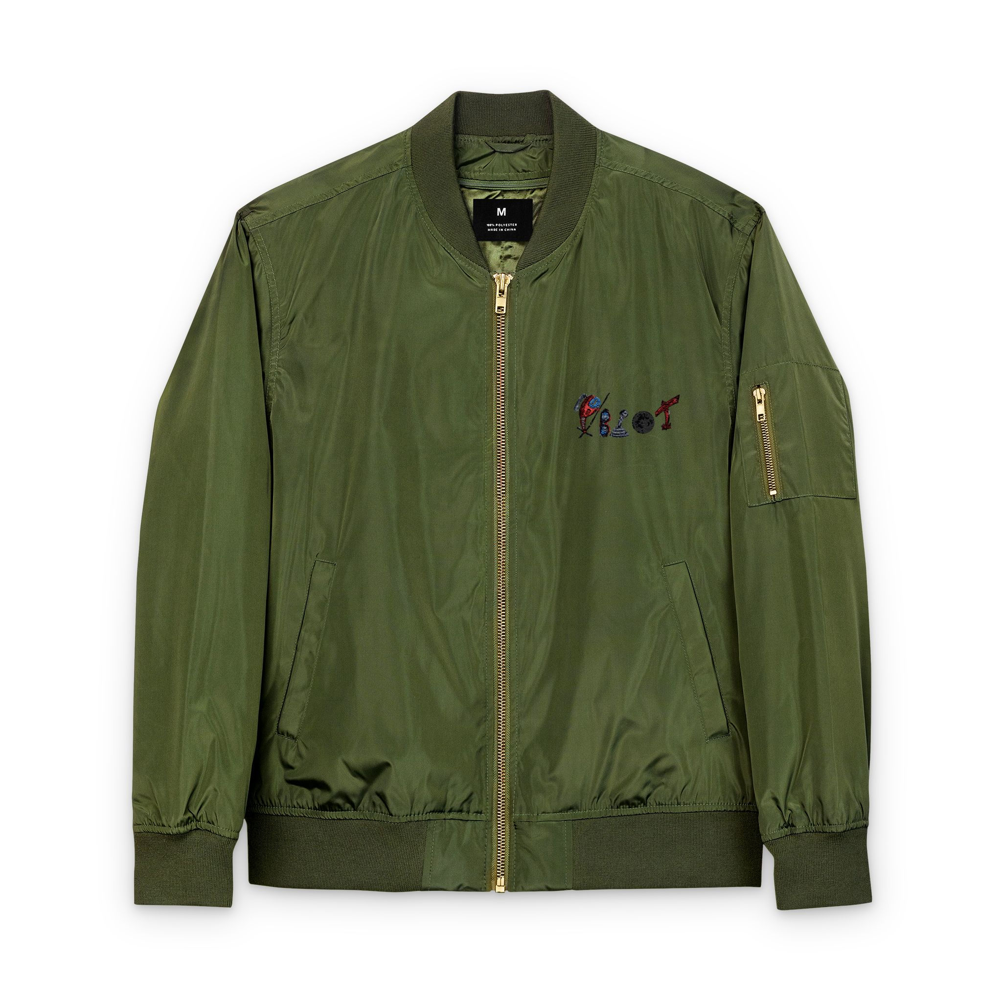 Eco-Friendly Embroidered Bomber Jacket, Sustainable Outerwear, 