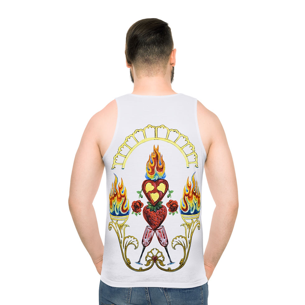 Thumbnail: I + L-O-V-E + Y-O-U (front) / Hot Love Art (back) – Whimsical Unisex Tank Top