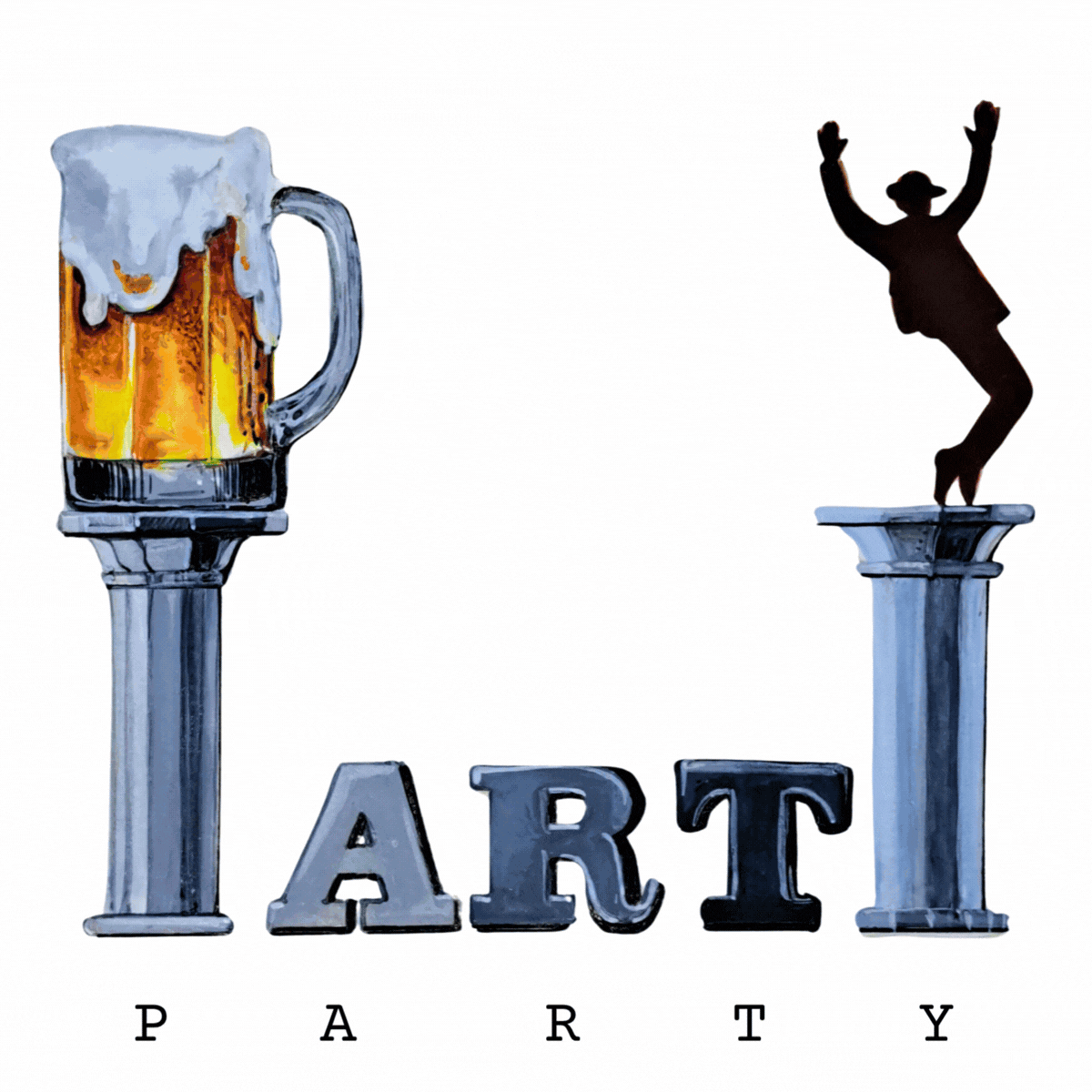 Dual “PARTY” art, contrasting celebration styles