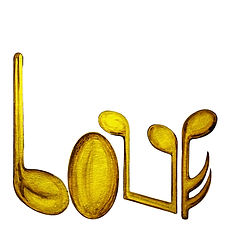 Calligraphy artwork spelling “Love” with musical notes—music-driven wedding moments and custom songs in Thailand.
