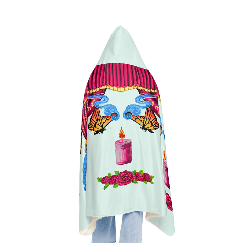 Thumbnail: Spot The Face - Love Art -Cozy Floral Hooded Snuggle Blanket