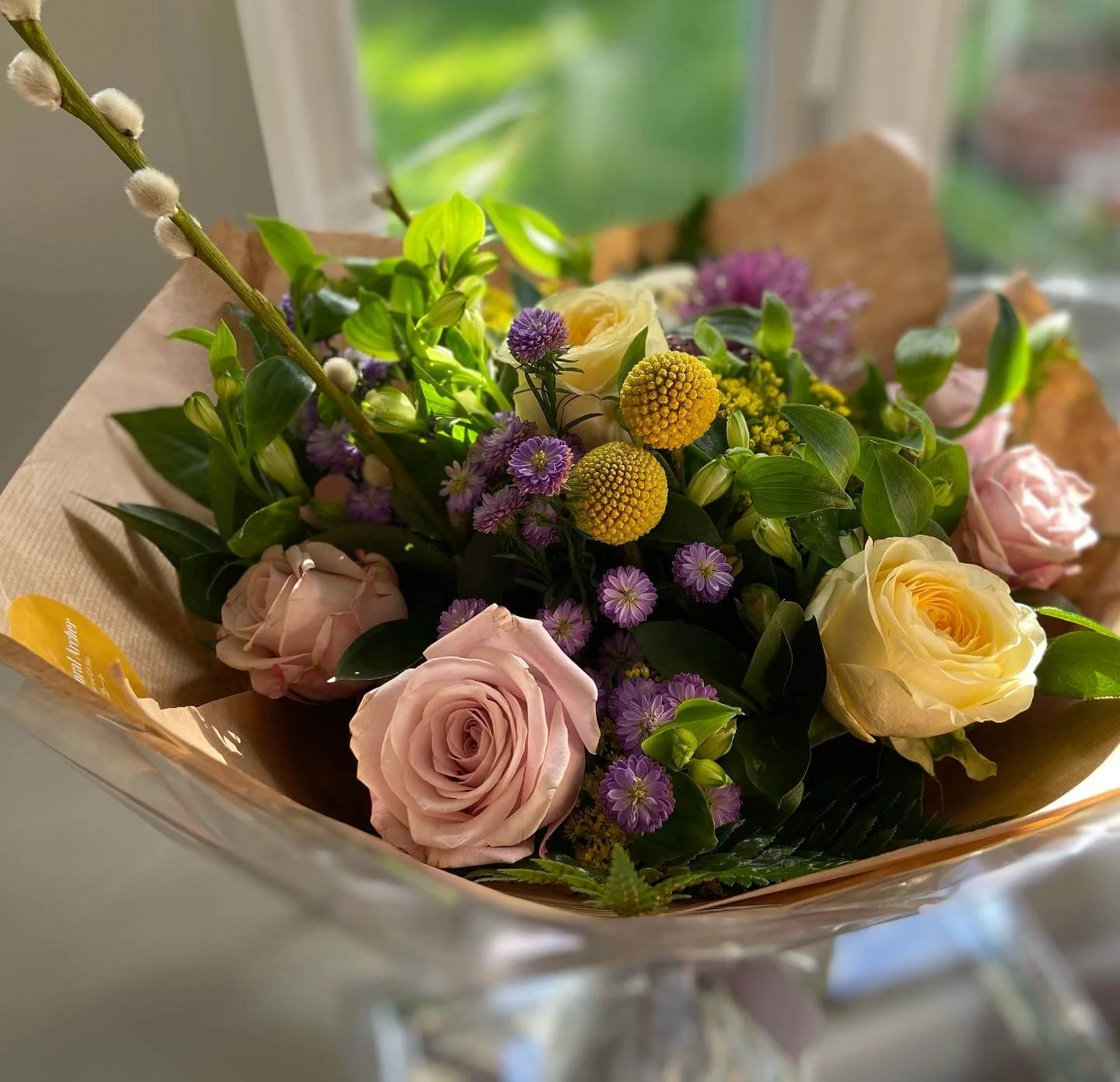 Pretty bouquet of flowers with Yellow and pink flowers