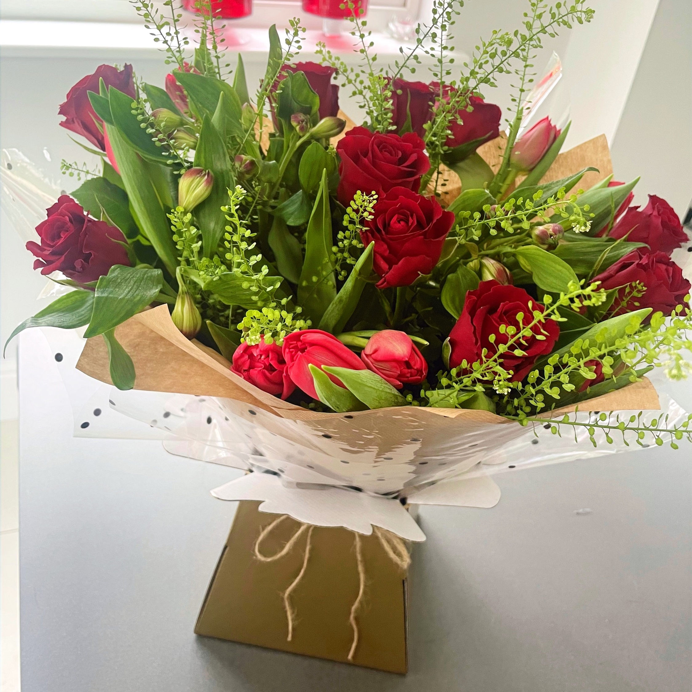 Red Rose and tulip bouquet