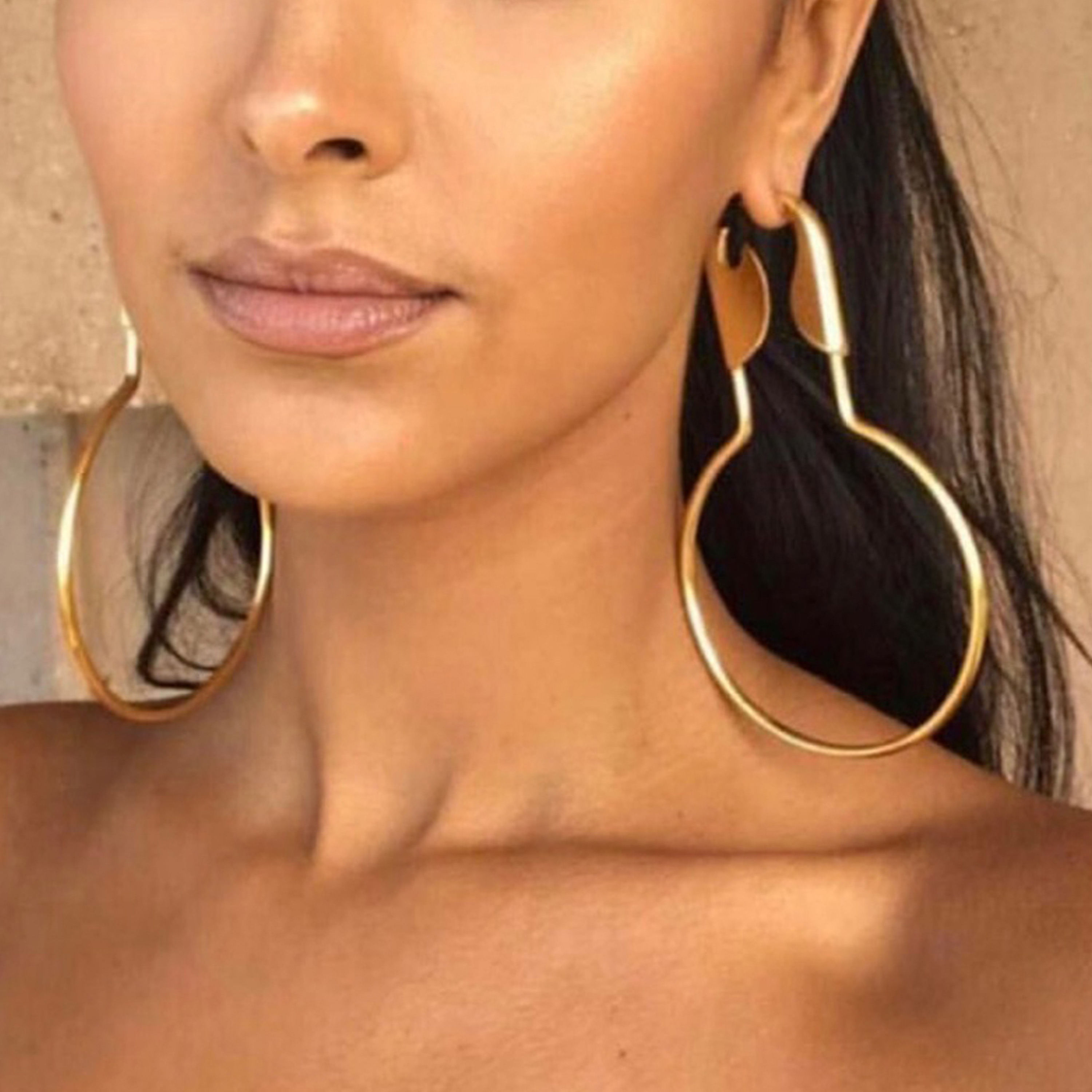 Large Safety Pin Hoops Earrings