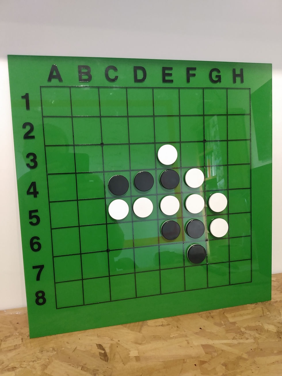 Finished magneic Othello board showing 'Dead draw' position'